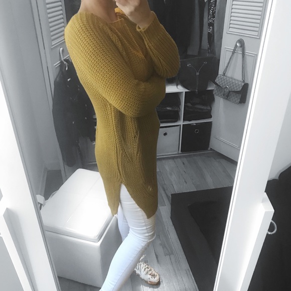 LAST 1▪️Mustard Yellow Distressed Sweater Dress - Picture 4 of 6